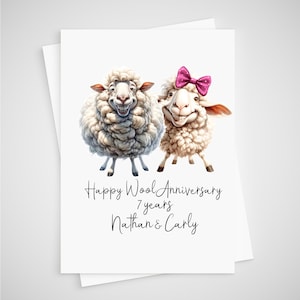 Carte d'anniversaire en laine personnalisée 7 ans mouton