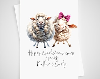 Wool Anniversary Card Personalised 7 years Sheep
