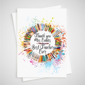 Teacher Card Personalised Thank you from student End of Year