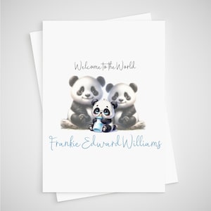 Panda babykaart jongen gepersonaliseerd pasgeboren welkom op de wereld