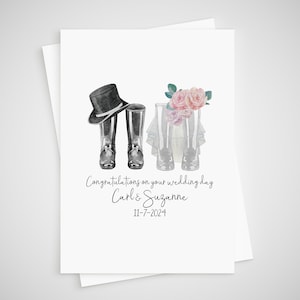 Carte de mariage Welly personnalisée, bottes Wellington, la mariée et le marié