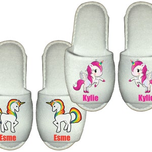 Personalised Unicorn Spa Slippers - pony horse mythical childrens kids gift custom pink rainbow