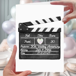 Tarjeta conmemorativa del 30.º aniversario de Clapper Board, película de cine personalizada con perlas