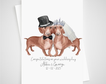 Dachshund Wedding Card Personalised Bride & Groom Sausage Dog