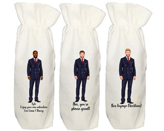 Personalised Air Steward Wine Bottle Bag - Male Cabin Crew Flight Attendant Congratulations New Job Airline