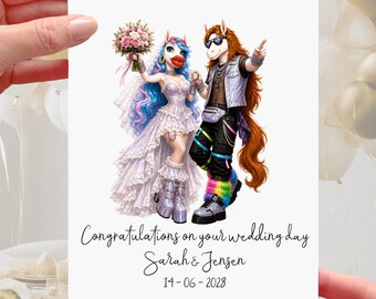Raver Wedding Card Personalised Horse Dance Neon Dancefloor Electro