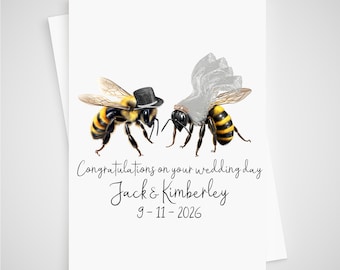 Bee Wedding Card Personalised Bride & Groom Bumblebee