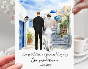 Santorini Hochzeitskarte - Personalisierte Braut & Bräutigam Griechenland