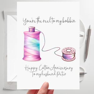 Tarjeta de aniversario de algodón de 2 años Costura de bobina de carrete personalizada