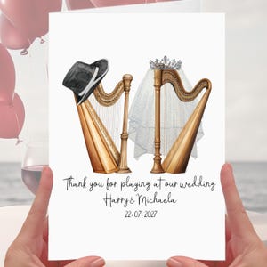 Biglietto di ringraziamento per arpista di matrimonio, musicista di arpa personalizzato