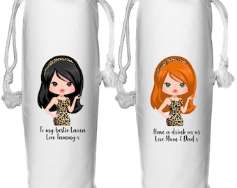 Personalized Leopard Print Bestie Wine Bag - New Job, Thank You Gift