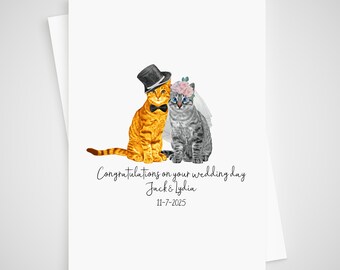 Personalised Cat Wedding Card Bride & Groom - orange tabby silver