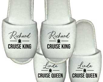 Personalised Spa Slippers Cruise King Queen - Ship Holiday Party Hotel Hot Tub