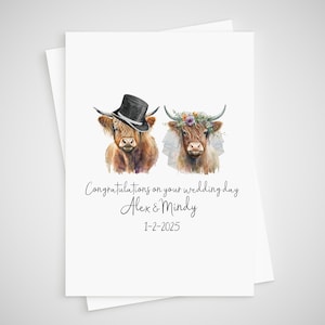 Kuh Hochzeitskarte Personalisierte Highland Braut & Bräutigam