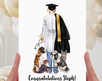 Graduation Vet Card Personalised Congratulations Veterinarian Nurse Animal Doctor Graduate Degree