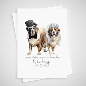 Carte de mariage Saint-Bernard personnalisée pour les mariés, chien