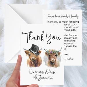 Cartes de remerciement personnalisées pour mariage de vache Vaches des Highlands