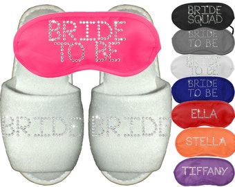 Personalized Rhinestone Bride Spa Slipper & Eye Mask Set