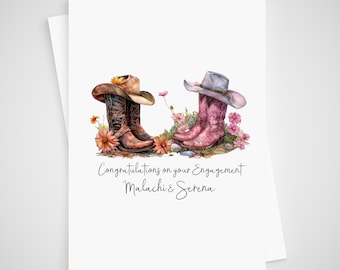 Cowboy Engagement Card Personalised Cowgirl Western Boots Hat Country