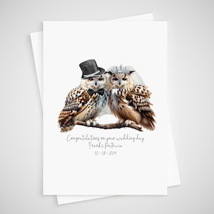 Eulen-Hochzeitskarte personalisierte Braut & Bräutigam