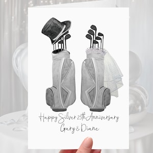 Golf Silver 25th Jubiläumskarte Personalisierte Golfschläger