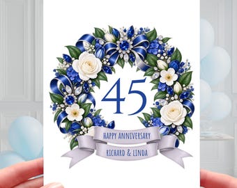 Happy 45th Anniversary Card - Personalised Sapphire Wedding 45 years