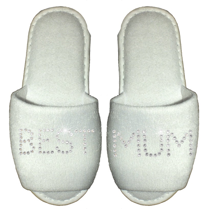 Personalised Slippers Wedding Spa Party Bridesmaid Bride Rhinestone Diamante image 5