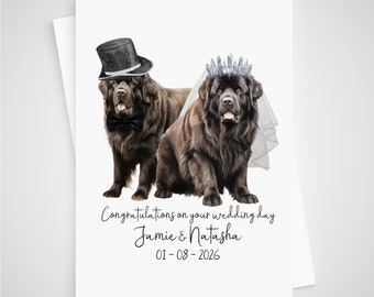 Newfoundland Wedding Card Personalised Bride & Groom Dog