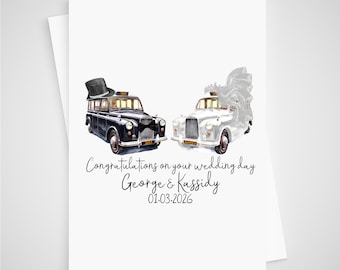 Taxi Wedding Card Personalised Cab Bride Groom London