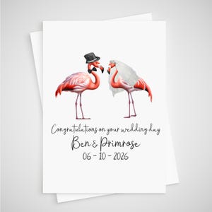 Carte de mariage flamant rose personnalisée pour les mariés, oiseau rose