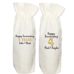 Personalised 4 years anniversary wine gift bag - "linen anniversary"