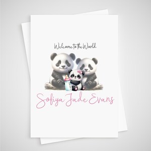 Cartão Panda Baby Girl personalizado recém-nascido Bem-vindo ao mundo