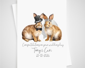 Rabbit Wedding Card Personalised Bride & Groom Bunny