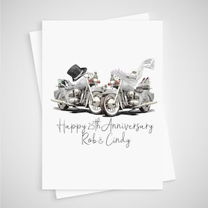Biglietto d'auguri per il 25° anniversario della motocicletta, motocicletta argentata personalizzata