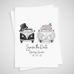 Cartão de casamento personalizado para campervan, salve a data, noivos