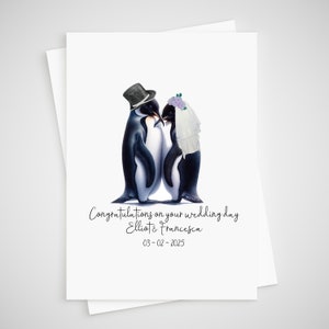 Cartão de casamento pinguim personalizado noiva e noivo
