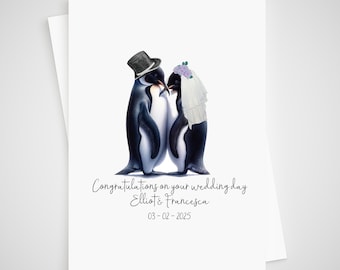 Penguin Wedding Card Personalised Bride & Groom