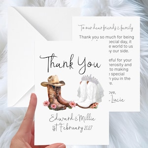 Tarjetas de agradecimiento para bodas de vaqueros Botas de vaquera personalizadas Country Western