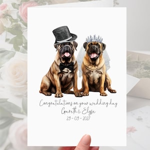 Carte de mariage Bullmastiff personnalisée pour chien, futurs mariés