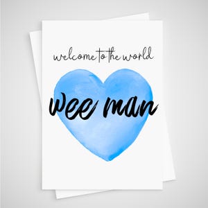 Wee Man New Baby Boy Card Cuore acquerello blu - Irlandese scozzese