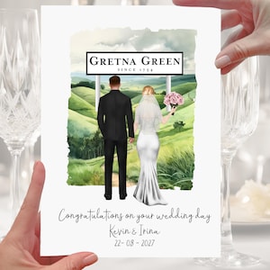 Gretna Grüne Hochzeitskarte Personalisierte Schottland Braut & Bräutigam