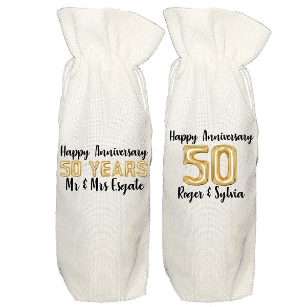 Personalised 50 years anniversary wine gift bag gold 50th wedding anniversary
