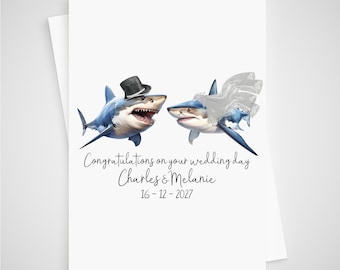 Shark Wedding Card Personalised Bride & Groom Ocean
