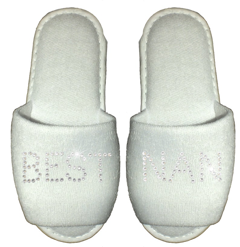 Personalised Slippers Wedding Spa Party Bridesmaid Bride Rhinestone Diamante image 6