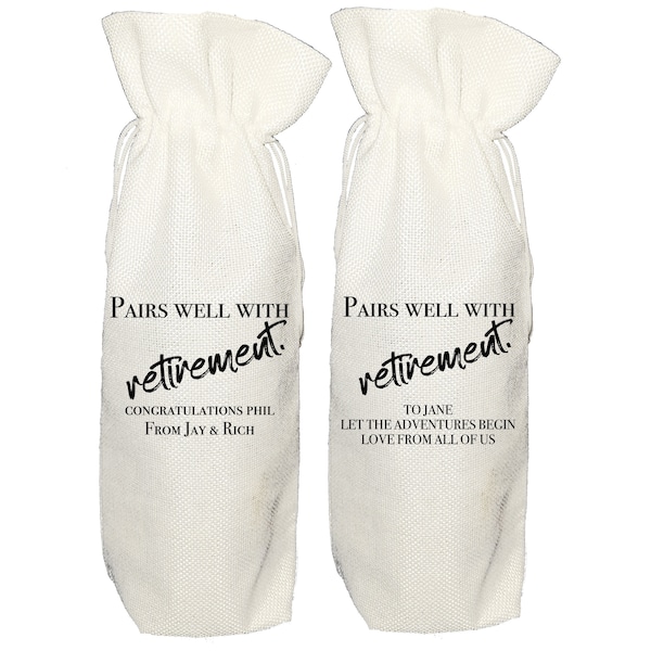 Personalised Retirement Wine Gift Bag - pairs well with retiring