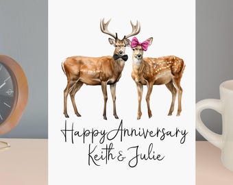 Deer Anniversary Card Personalised