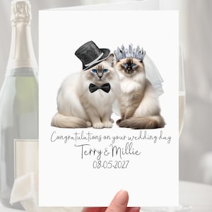 Carte de mariage chat de Birmanie personnalisée pour les mariés