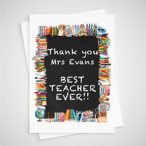 Teacher Card Personalised Thank you from student End of Year
