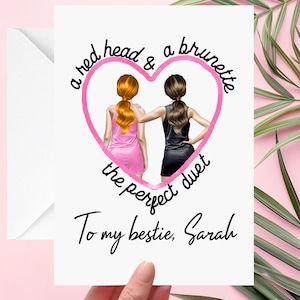 Carte Meilleures amies rousse et brune personnalisée pour la meilleure petite amie, meilleure amie, duo parfait, amitié