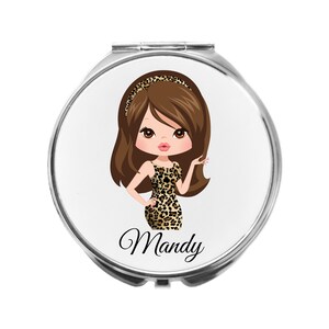 Leopard Print Mirror Personalised Compact Gift for Best Friend Bestie BFF